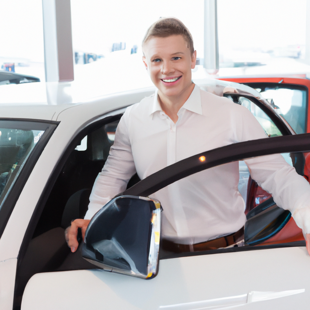 Cliente satisfeito com novo carro de luxo